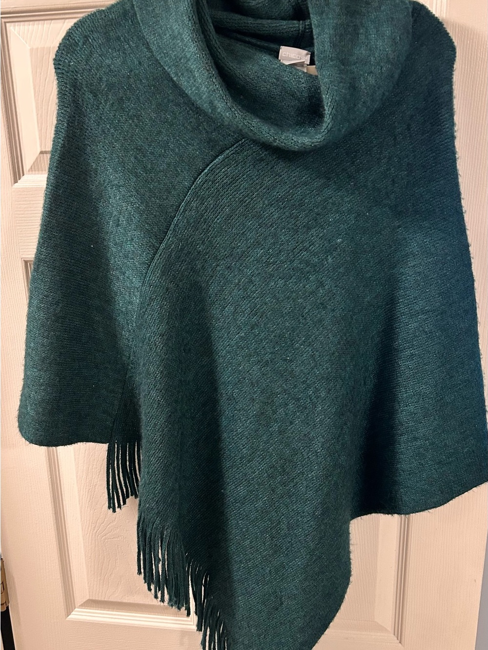 Chico's Teal Green Knit Poncho with Cowl Neck